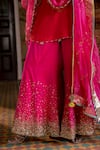 Buy_Rajiramniq_Red Silk Embellished Gota Patti V Neck Fariba Sequin Sharara Set _Online_at_Aza_Fashions