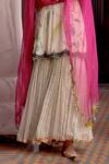 Rajiramniq_Ivory Organza, Crepe Floral, Sequins V Neck Fariba Flower Print Gharara Set _Online_at_Aza_Fashions