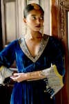 Rajiramniq_Blue Silk Fariba Velvet Hand Embroidered Anarkali Set_Online_at_Aza_Fashions