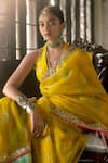 Shop_Rajiramniq_Yellow Silk Organza Bloom Sequin Embellished Saree With Unstiched Blouse Piece _Online_at_Aza_Fashions