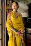 Rajiramniq_Yellow Silk Organza Bloom Sequin Embellished Saree With Unstiched Blouse Piece _at_Aza_Fashions