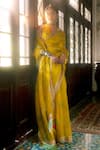 Buy_Rajiramniq_Yellow Silk Organza Bloom Sequin Embellished Saree With Unstiched Blouse Piece 