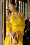 Buy_Rajiramniq_Yellow Silk Organza Floral Bloom Print Sequin Embellished Saree