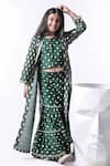 Free Sparrow_Green Chanderi Silk Printed And Embellished Foil Forest Jacket Sharara Set _at_Aza_Fashions