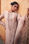 Label Varsha_Pink Kurta Viscose Organza Woven Embroidered Floral Round Set _Online_at_Aza_Fashions