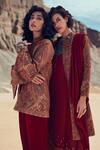 Buy_Label Varsha_Maroon Wool, Viscose, Pashmina Embroidery Mandarin Collar, Kurta Set With Jacket_Online_at_Aza_Fashions