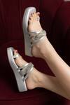 THE FROU FROU STUDIO_Silver Embellished 3d Crystal Strap Wedges _Online_at_Aza_Fashions