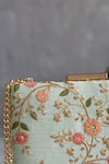 Amyra_Green Embroidery, Zari, Sequins Floral Creeper Thread Box Clutch_Online_at_Aza_Fashions