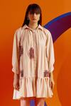 The Dramebaaz CO_Ivory Cotton Embroidery Collared Pleated Shirt Dress _Online_at_Aza_Fashions