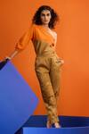 Buy_The Dramebaaz Co_Orange Cotton Plain Asymmetric Earth Colorblock Top And Pant Set _Online_at_Aza_Fashions