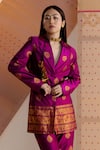 Joskai Studio_Pink Mulberry Silk Embroidered Zari Notched Lapel Coat And Pant Set _Online_at_Aza_Fashions