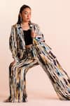 Joskai Studio_Multi Color Satin Printed Digital Notched Lapel Two-way Blazer And Pant Set _Online_at_Aza_Fashions