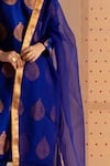 Joskai Studio_Blue Mulberry Silk Handwoven Floral Mandarin Collar Zari Kurta Set _at_Aza_Fashions