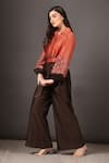 Buy Sakshi Khetterpal Brown Chanderi Silk Embroidery Shawl Neck Ombre Shirt And Bell Bottom Pant Set Online at Aza Fashions Buy_Sakshi Khetterpal_Brown Chanderi Silk Embroidery Shawl Neck Ombre Shirt And Bell Bottom Pant Set _Online_at_Aza_Fashions