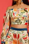 Buy_LABEL SHRISTI CHETANI_Yellow Chanderi Printed Floral One Shoulder Crop Top And Pant Set _Online_at_Aza_Fashions