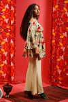 Shop_LABEL SHRISTI CHETANI_Yellow Natural Crepe Printed Floral V Neck Angrakha Kurta And Pant Set _Online_at_Aza_Fashions