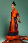 Buy_LABEL SHRISTI CHETANI_Multi Color Natural Crepe Hand Embroidered Stripes Round Box-pleated Gown _Online_at_Aza_Fashions