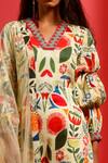 Buy_LABEL SHRISTI CHETANI_Yellow Chanderi Printed Floral V Neck Kurta Set _Online_at_Aza_Fashions