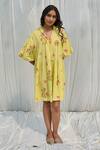 Shop_Ayaka_Yellow Cotton Lace Collared Printed Gathered Dress _Online_at_Aza_Fashions