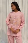 Shop_Ayaka_Pink Cotton Embroidery Round Neck Floral Top _Online_at_Aza_Fashions