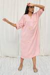 Ayaka Pink Cotton Embroidery V-neck Applique Dress at Aza Fashions Ayaka_Pink Cotton Embroidery V-neck Applique Dress _at_Aza_Fashions