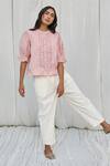 Ayaka_Pink Cotton Embroidery Round Neck Printed Top _Online_at_Aza_Fashions