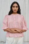Buy_Ayaka_Pink Cotton Embroidery Round Neck Printed Top _Online_at_Aza_Fashions