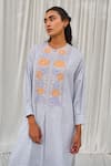 Shop_Ayaka_Blue Cotton Embroidery Round Neck Checkered Hand Block Print Tunic _Online_at_Aza_Fashions
