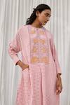 Ayaka_Pink Cotton Embroidery Round Neck Hand Block Print Tunic _at_Aza_Fashions