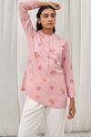 Buy_Ayaka_Pink Cotton Round Neck Leaf Print Top _Online_at_Aza_Fashions