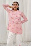 Shop_Ayaka_Pink Cotton Round Neck Leaf Print Top _Online_at_Aza_Fashions