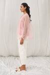 Ayaka_Pink Silk Organza Embroidery Round Neck Applique Top _Online_at_Aza_Fashions