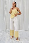 Buy_Ayaka_Yellow 100% Organic Cotton Made Checkered Hem Front Pleated Trouser  _Online_at_Aza_Fashions