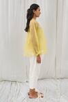 Ayaka_Yellow Silk Organza, Cotton Embroidery Round Neck Applique Top _Online_at_Aza_Fashions