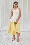 Ayaka_Yellow Cotton Embroidery Round Neck Floral Printed Midi Dress _Online_at_Aza_Fashions