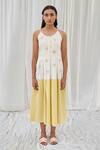 Buy_Ayaka_Yellow Cotton Embroidery Round Neck Floral Printed Midi Dress _Online_at_Aza_Fashions