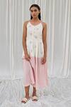 Buy_Ayaka_Pink Cotton Embroidery Round Neck Printed Spaghetti Dress _at_Aza_Fashions