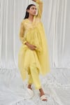 Ayaka_Yellow 100% Silk Organza With Cotton Lining Flower Embroidered Dress _Online_at_Aza_Fashions