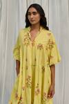 Ayaka_Yellow Cotton Lace Collared Printed Gathered Dress _Online_at_Aza_Fashions