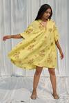 Buy_Ayaka_Yellow Cotton Lace Collared Printed Gathered Dress _Online_at_Aza_Fashions