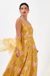 Buy_Label Flamingo By Vrinda_Yellow Cotton, Silk, Chiffon Rosette Print Panelled Anarkali With Dupatta _Online_at_Aza_Fashions