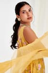 Buy_Label Flamingo By Vrinda_Yellow Cotton, Silk, Chiffon Rosette Print Panelled Anarkali With Dupatta 