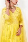 Buy_Label Flamingo By Vrinda_Yellow Cotton, Silk, Lycra, Organza Pleated Yoke Angarkha Anarkali Churidar Set _Online_at_Aza_Fashions