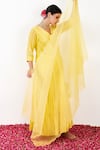 Shop_Label Flamingo By Vrinda_Yellow Cotton, Silk, Lycra, Organza Pleated Yoke Angarkha Anarkali Churidar Set _Online_at_Aza_Fashions