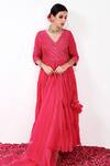 Label Flamingo By Vrinda_Pink Cotton, Silk, Lycra, Organza Pearls, Tiered Angarkha Anarkali Churidar Set _Online_at_Aza_Fashions