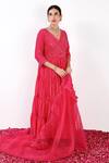 Shop_Label Flamingo By Vrinda_Pink Cotton, Silk, Lycra, Organza Pearls, Tiered Angarkha Anarkali Churidar Set _Online_at_Aza_Fashions