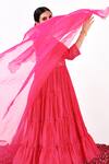 Label Flamingo By Vrinda_Pink Cotton, Silk, Lycra, Organza Pearls, Tiered Angarkha Anarkali Churidar Set _at_Aza_Fashions