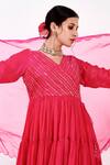 Buy_Label Flamingo By Vrinda_Pink Cotton, Silk, Lycra, Organza Pearls, Tiered Angarkha Anarkali Churidar Set 