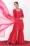 Label Flamingo By Vrinda_Pink Cotton, Silk, Organza Pearls, Sequins, Mirror Embellished Kurta Sharara Set _Online_at_Aza_Fashions