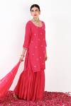 Label Flamingo By Vrinda_Pink Cotton, Silk, Organza Pearls, Sequins, Mirror Embellished Kurta Sharara Set _at_Aza_Fashions